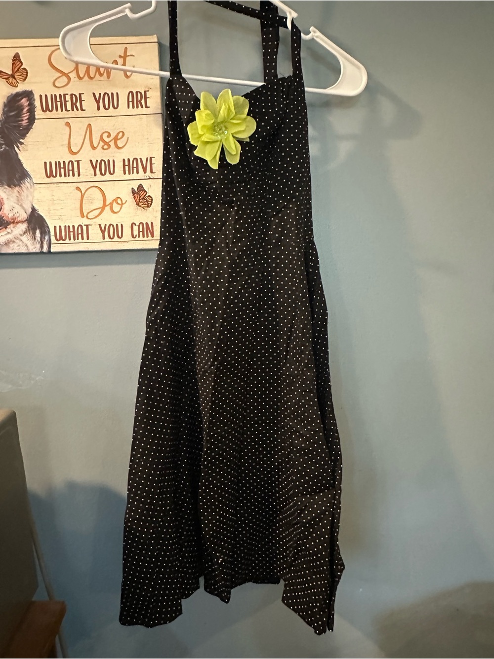 Black Polka Dot Dress with Lime Flower Accent